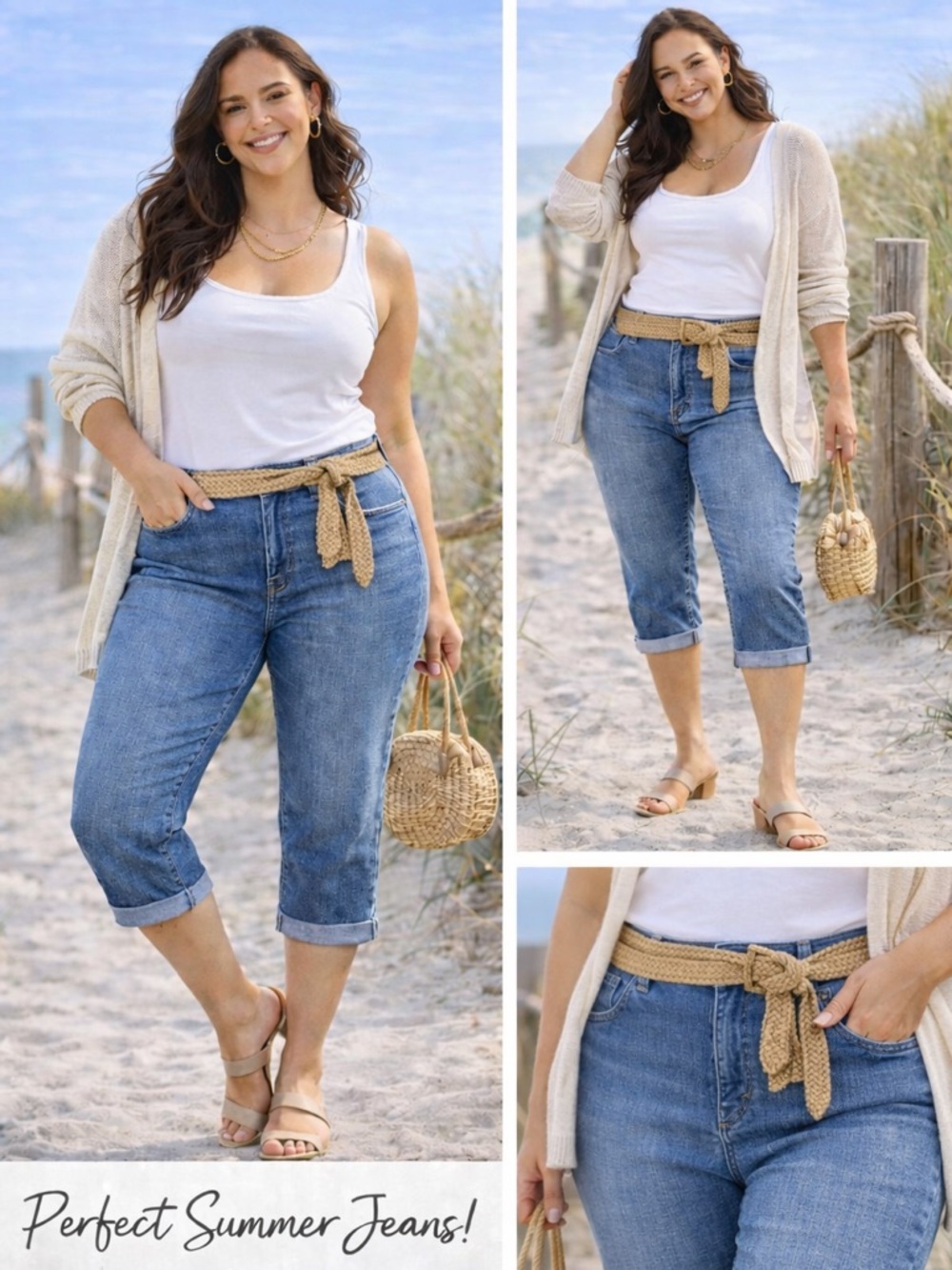 Gloria Vanderbilt Amanda Capri Jeans Size 10 Blue Denim Cropped Cuffed *